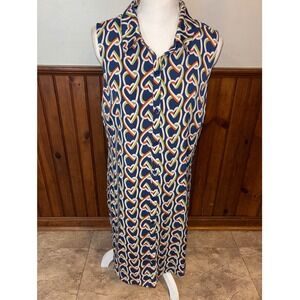 Cabi Womens Armour Hola Blue Interlocking Heart Shirt Dress Orange Navy Medium